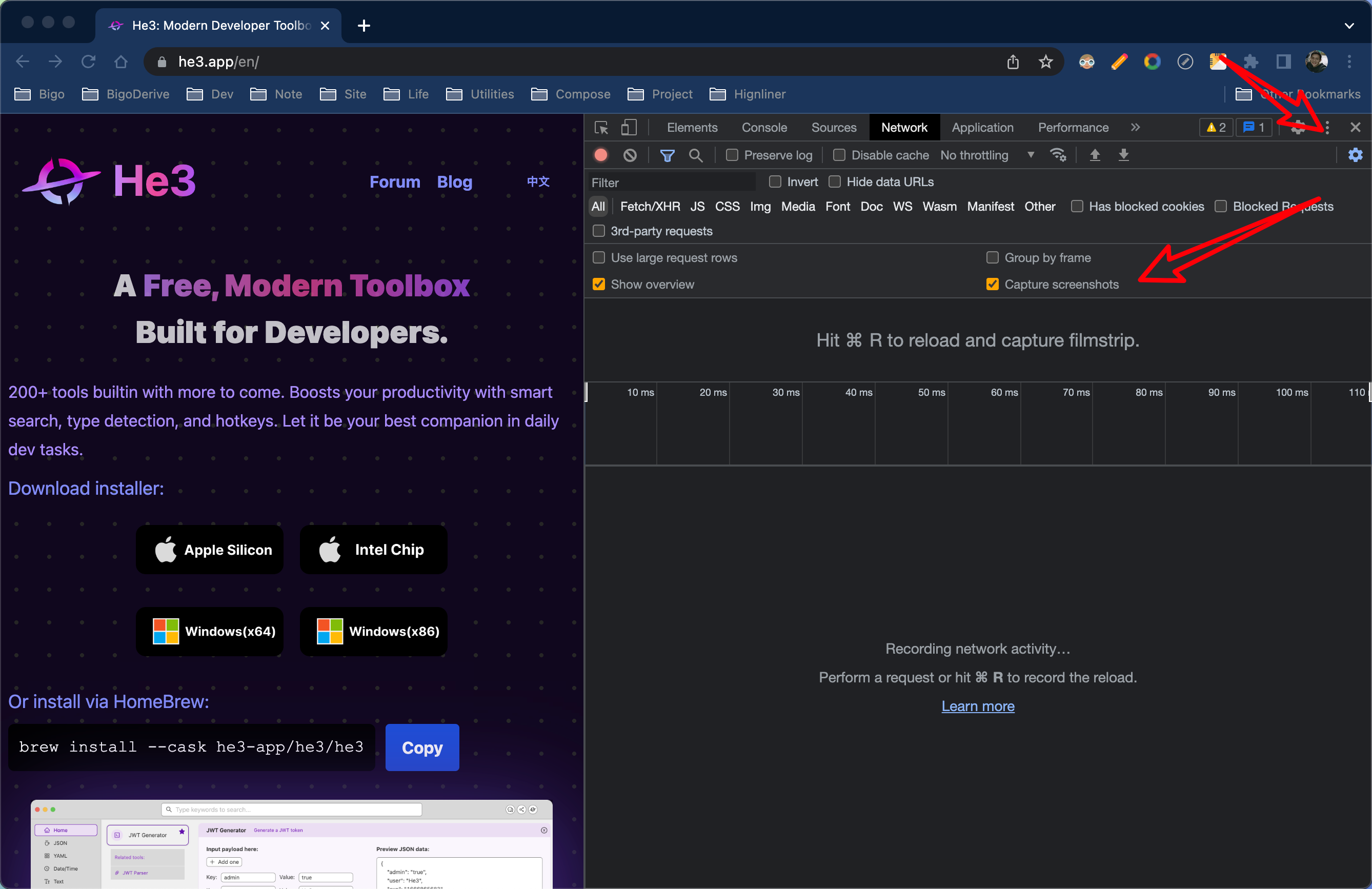 ChromeDevTools中的网络面板（Network）功能，方便你查看