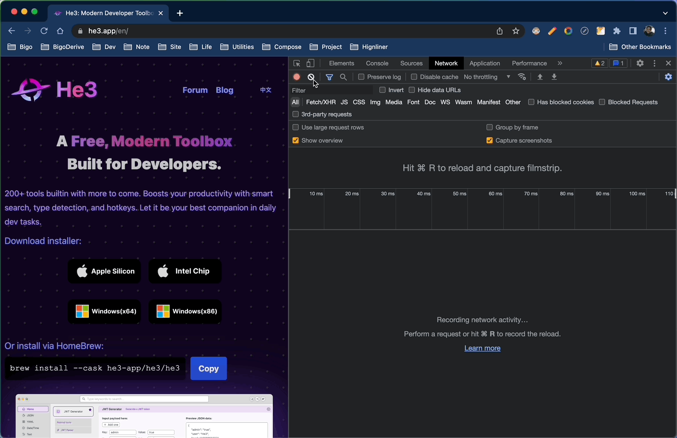 ChromeDevTools中的网络面板（Network）功能，方便你查看