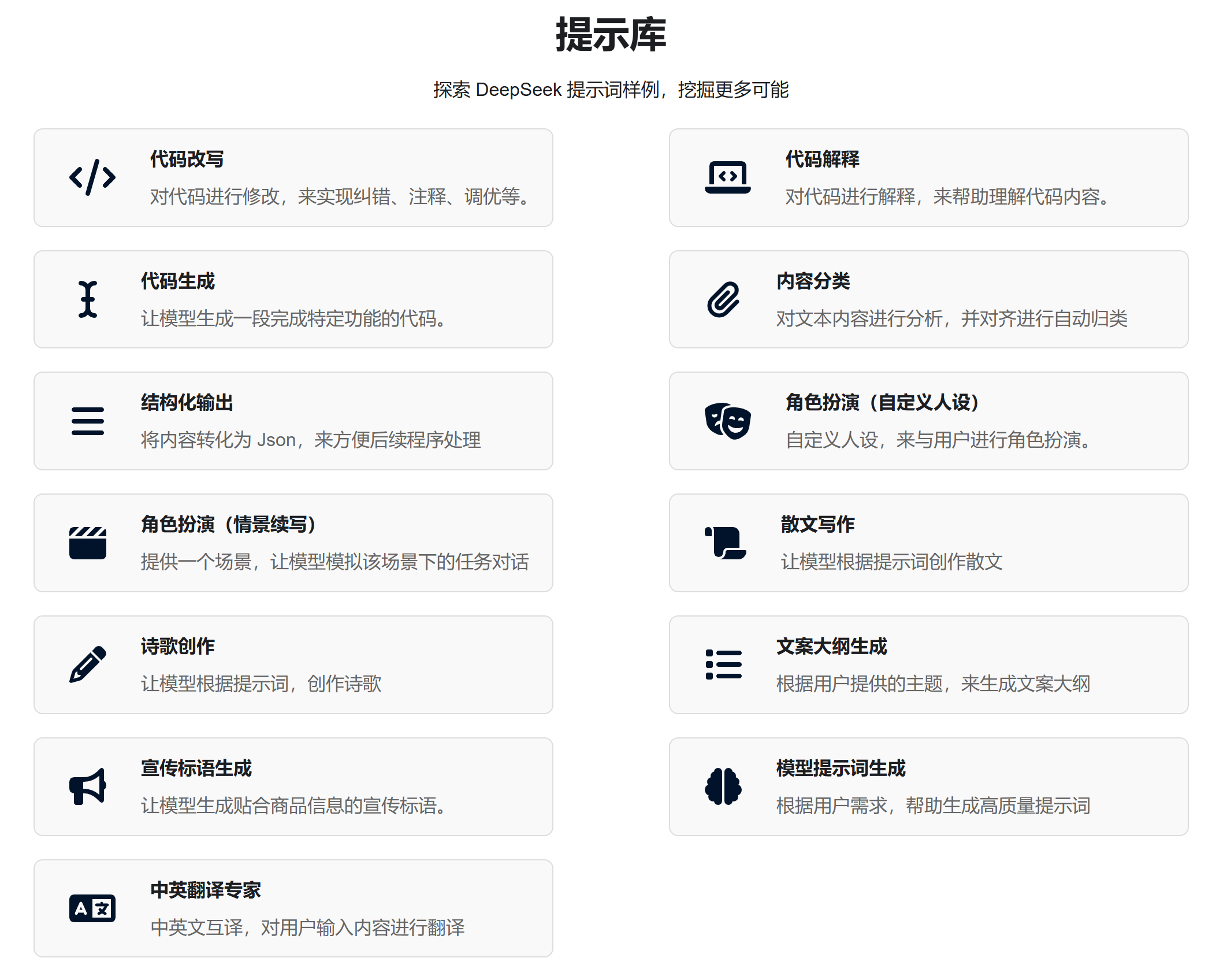 DeepSeek提示库 | DeepSeek官方提供的提示词示例